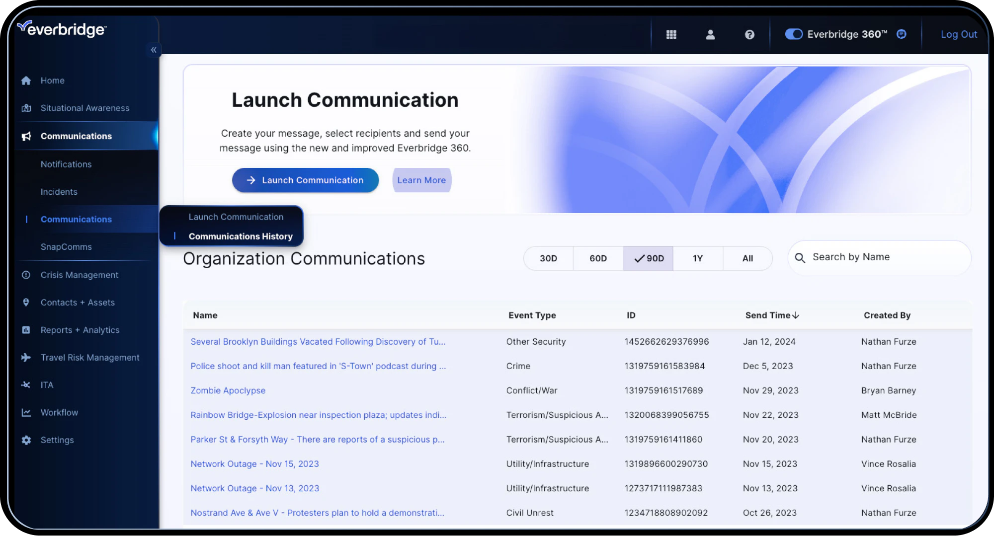screenshot of Everbridge Mass Notification